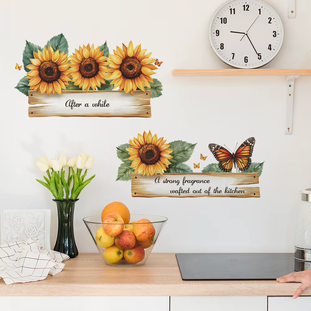 Slogan anglais fleur de tournesol, autocollants muraux pour chambre à coucher, salon, maison, embellissement du fond mural et décoration