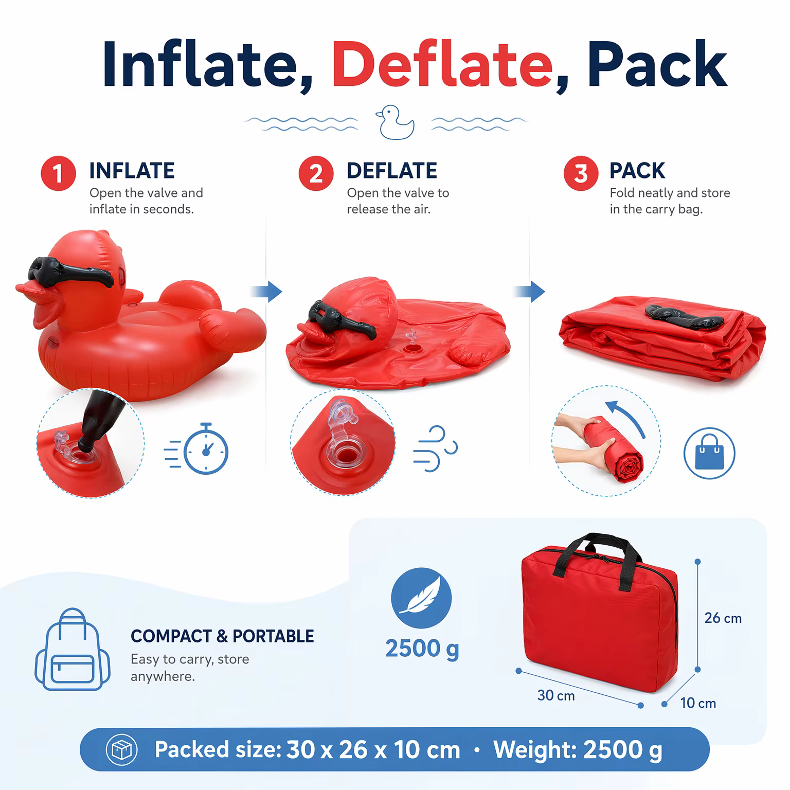 Grande flotteuse gonflable en forme de canard rouge pour piscine