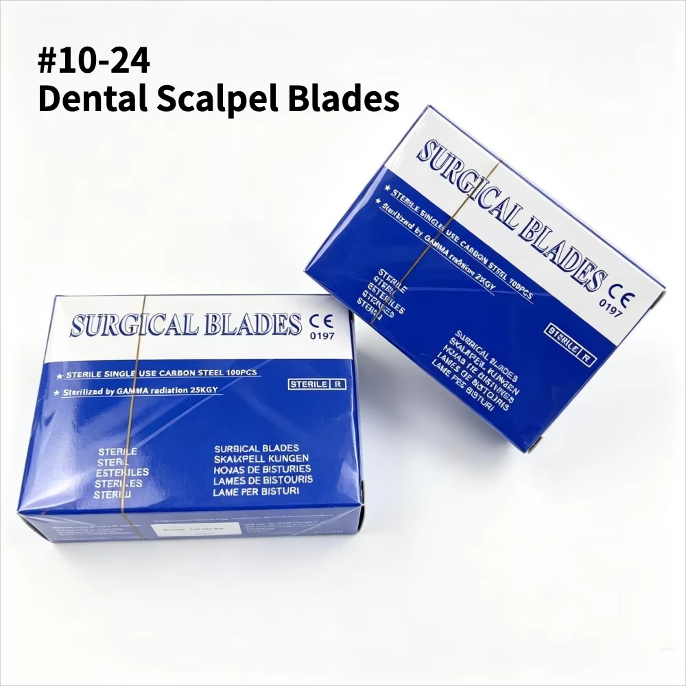Lames de scalpel dentaire stériles en acier au carbone, lames chirurgicales pour la coupe gingivale et la sculpture en laboratoire