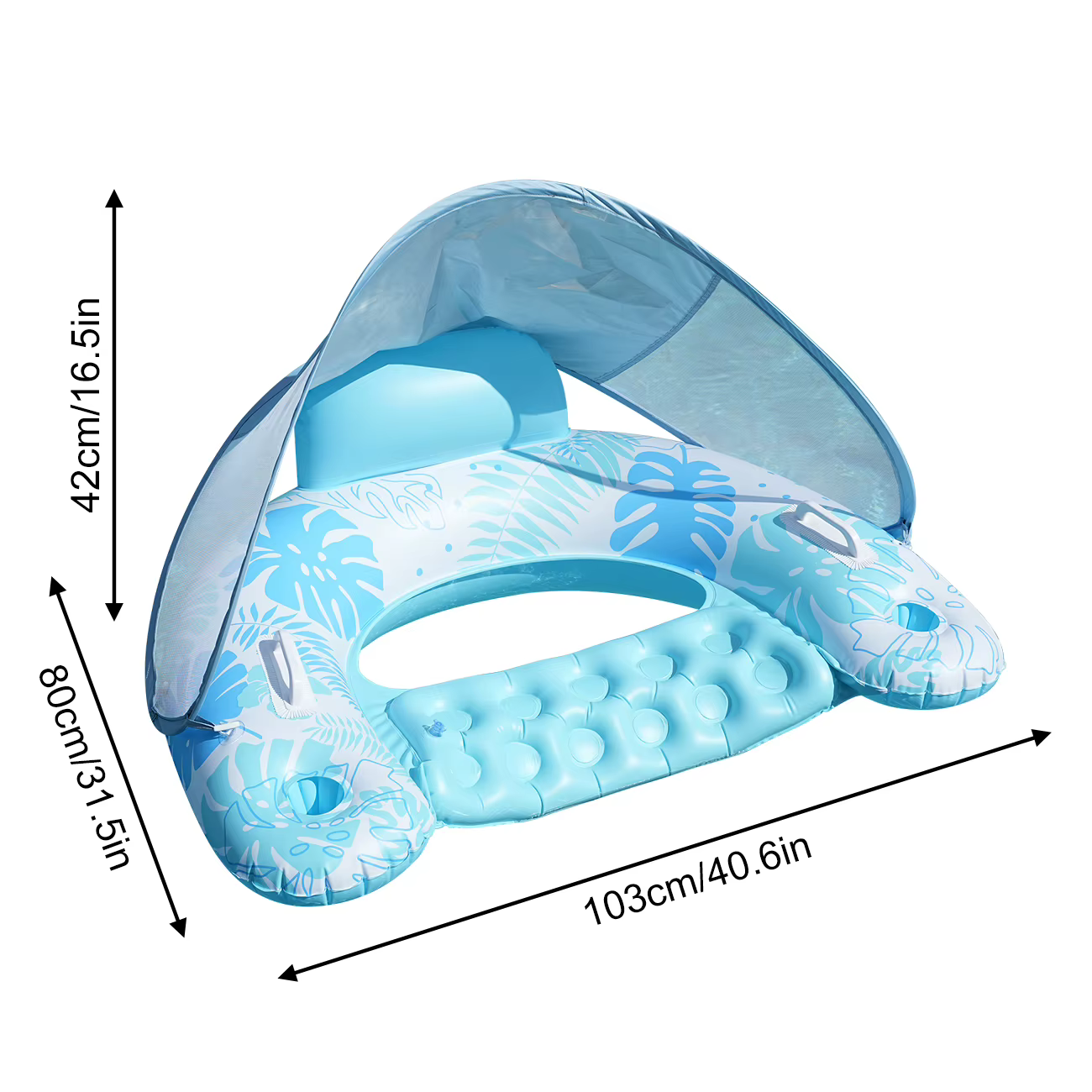 1 flotteur de piscine gonflable recouvert de tissu pour adulte avec auvent pare-soleil UPF50+ et porte-gobelets
