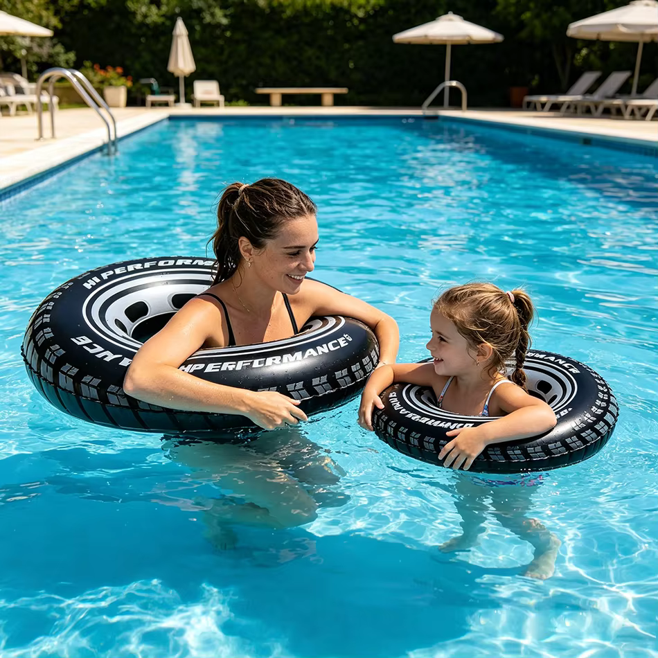 En stock – Nouveauté été 2026 : Bouée de piscine en forme de pneu