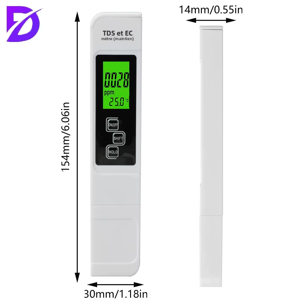 Testeur d'eau numérique 3-en-1 TDS EC avec écran LCD rétroéclairé pour l'analyse de la qualité de l'eau potable