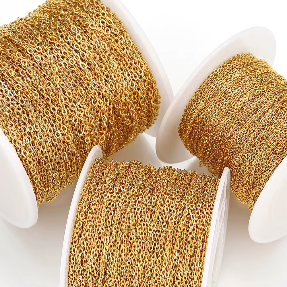 Chaîne en acier inoxydable de 2/10 mètres, maillons couleur or et acier de 1, 1,5 et 2 mm pour la fabrication de bijoux DIY, colliers, bracelets, fournitures en vrac