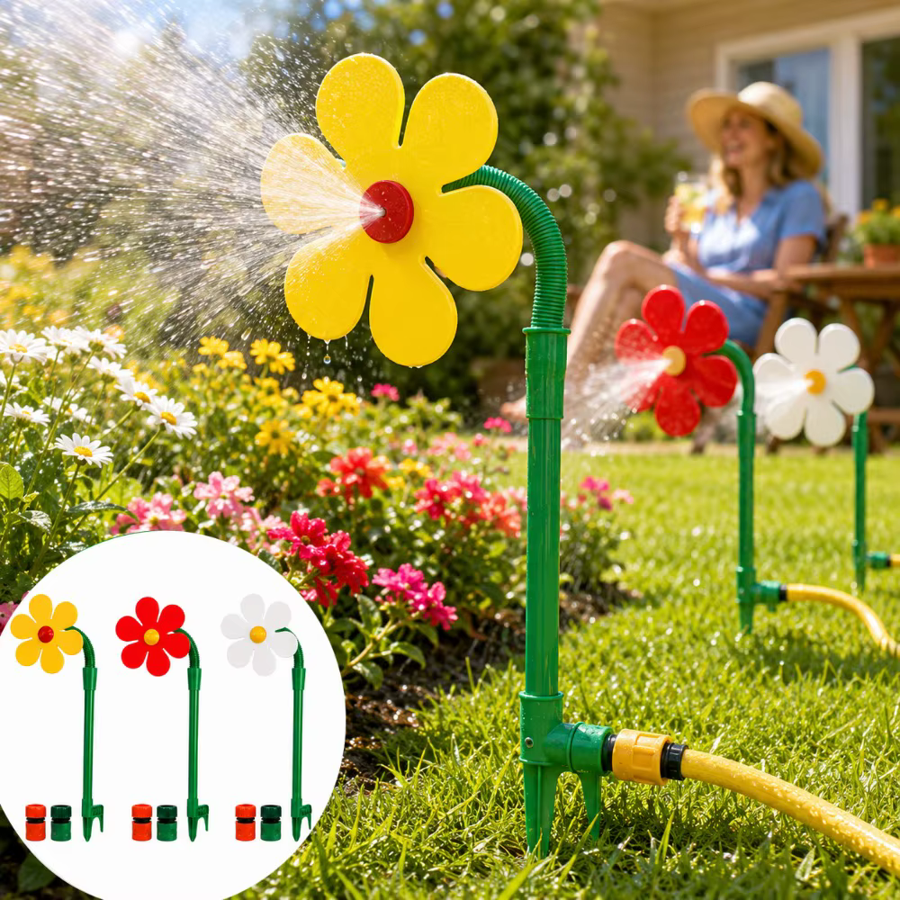 Arroseur de jardin en forme de tournesol dansant, pulvérisation d'eau rotative à 360° avec connecteur de tuyau pour l'arrosage des pelouses, des jardins, des patios et des plantes
