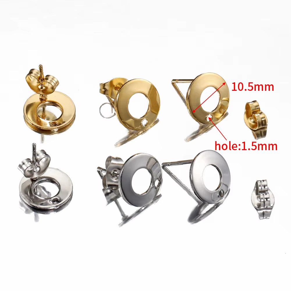 Clous d'oreilles en acier inoxydable, 10 pièces, Surface lisse, Base de boucle d'oreille avec trou pour pendentif, bricolage, fabrication de bijoux, accessoires, fournitures