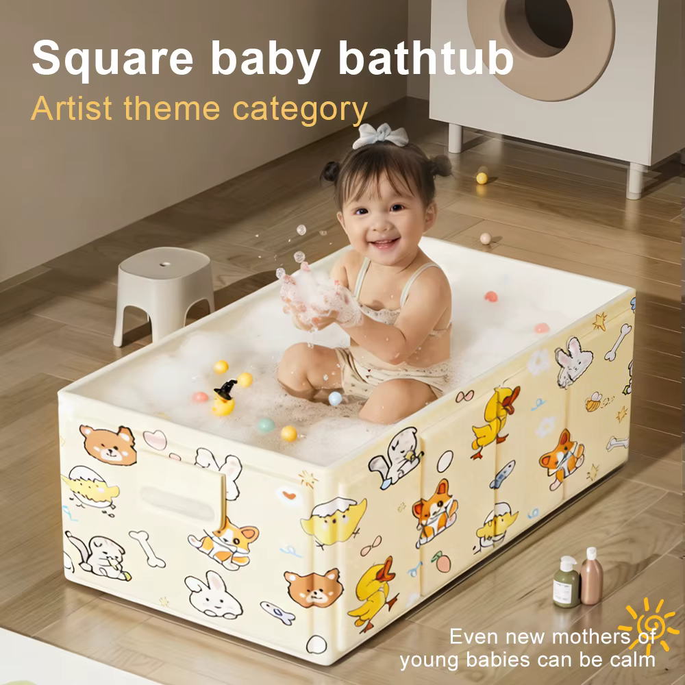1 baignoire pliante, baignoire gonflable avec motifs de dessins animés