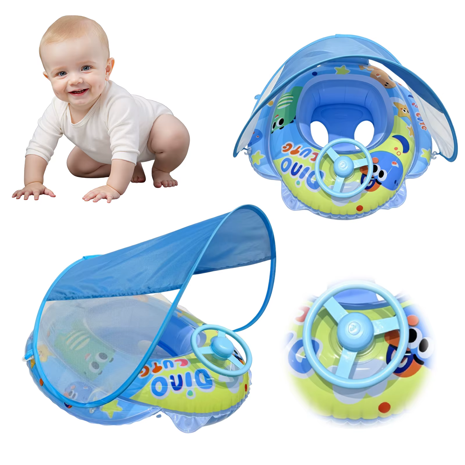 Piscine gonflable pour bébé en PVC avec auvent et siège anti-basculement
