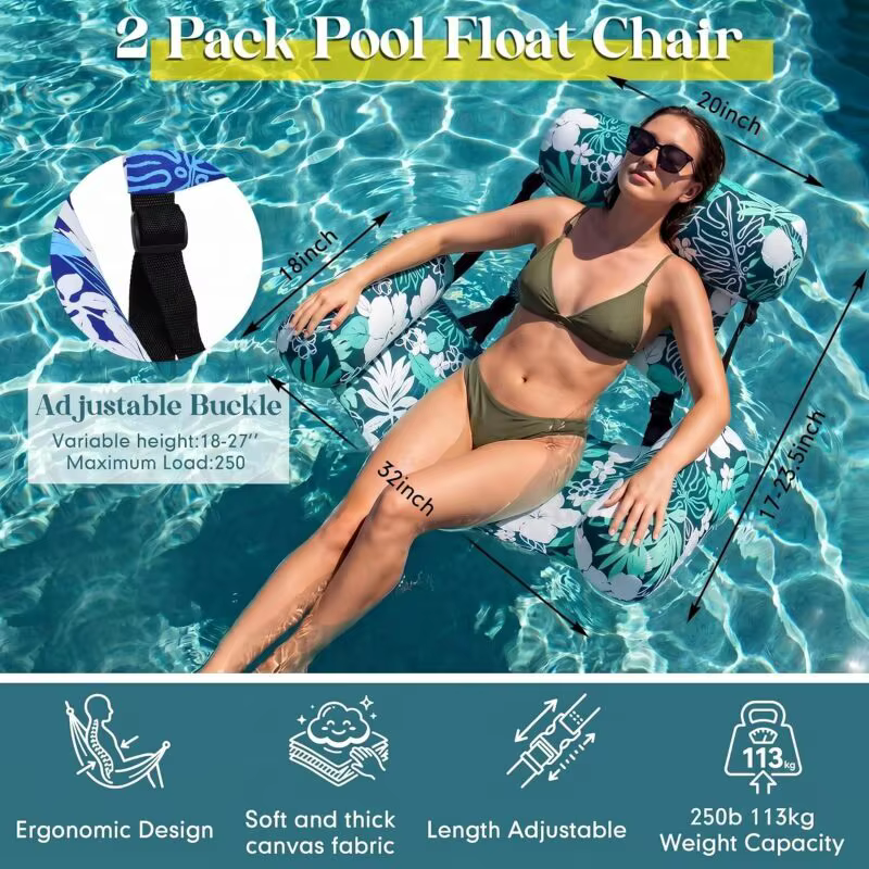 Chaise longue flottante gonflable pour piscine avec dossier et accoudoirs
