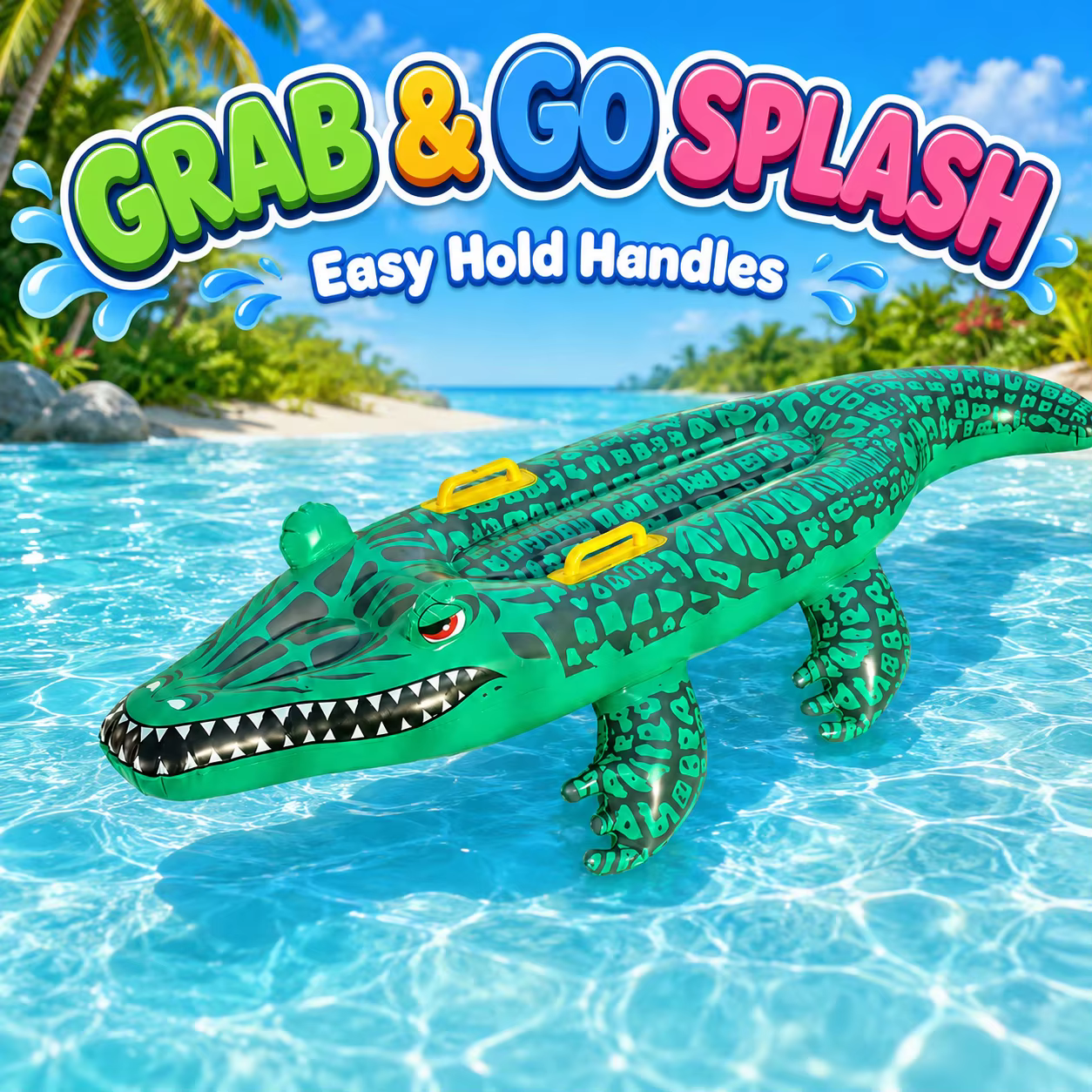1PC Flotteur gonflable en forme de crocodile avec poignées