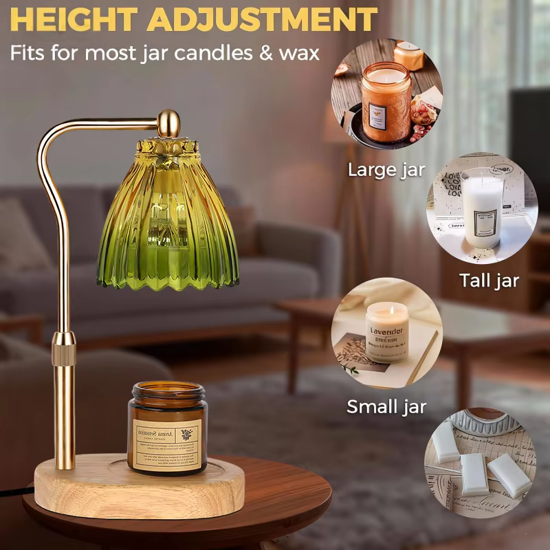 Lampe chauffe-bougie avec minuterie et variateur d'intensité, base en bois rétro, abat-jour en verre, lumière chauffante pour bougie, ambiance chaleureuse, décoration pour la maison et les fêtes