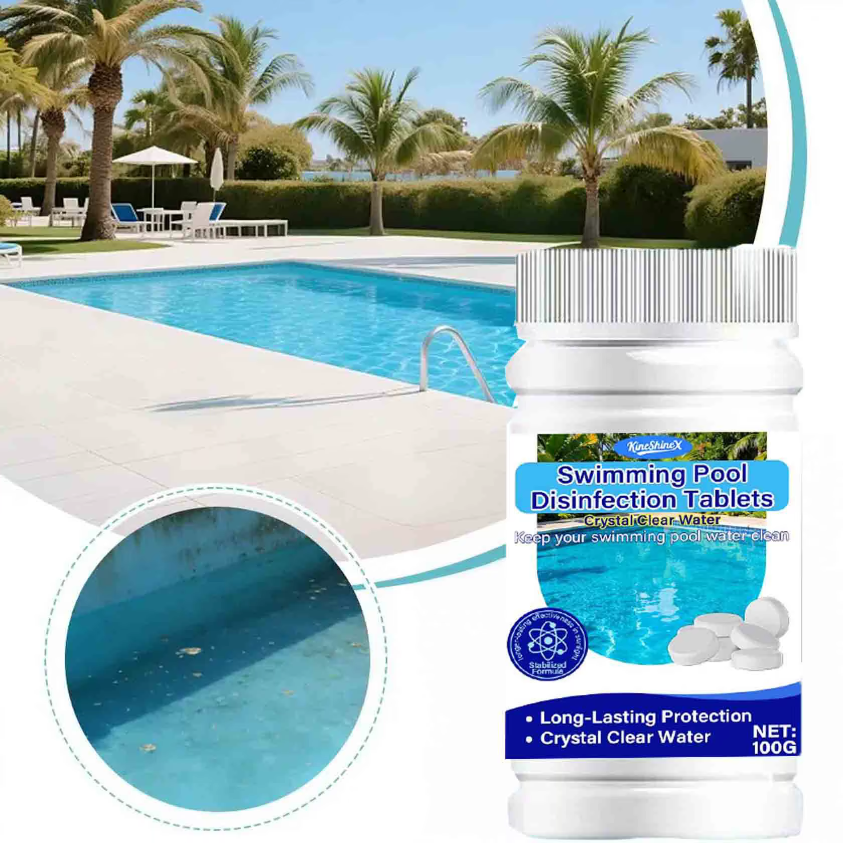 Tablettes de désinfection pour piscine 100g – Traitement pour une eau cristalline – Protection longue durée