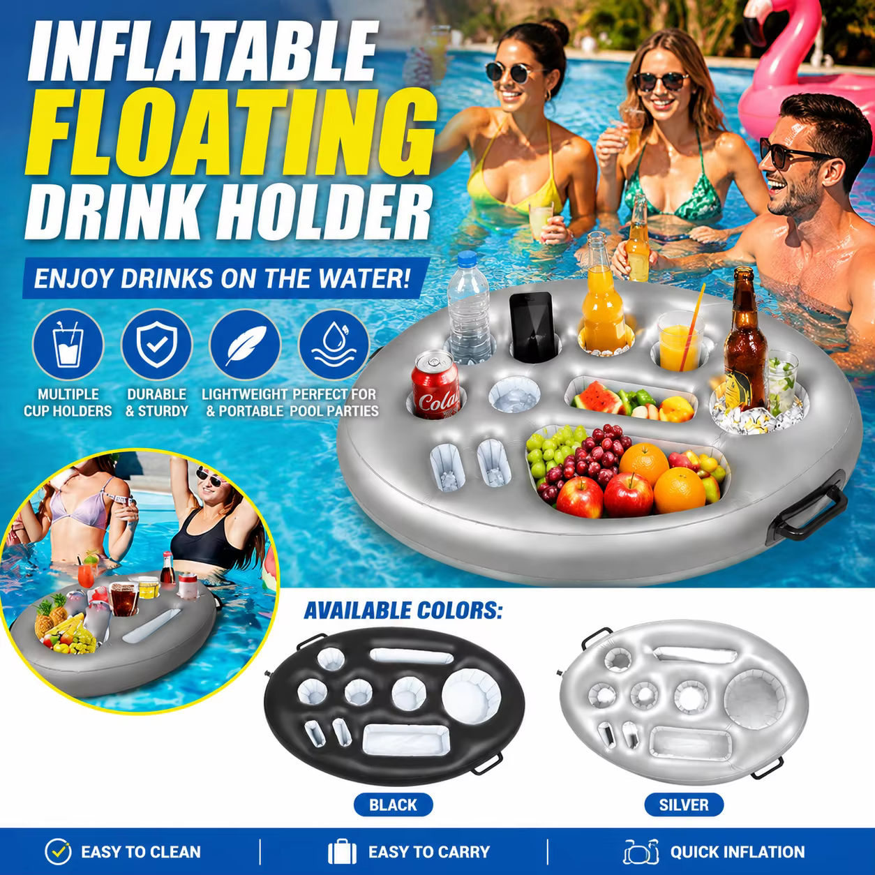 Plateau de piscine gonflable multi-compartiments