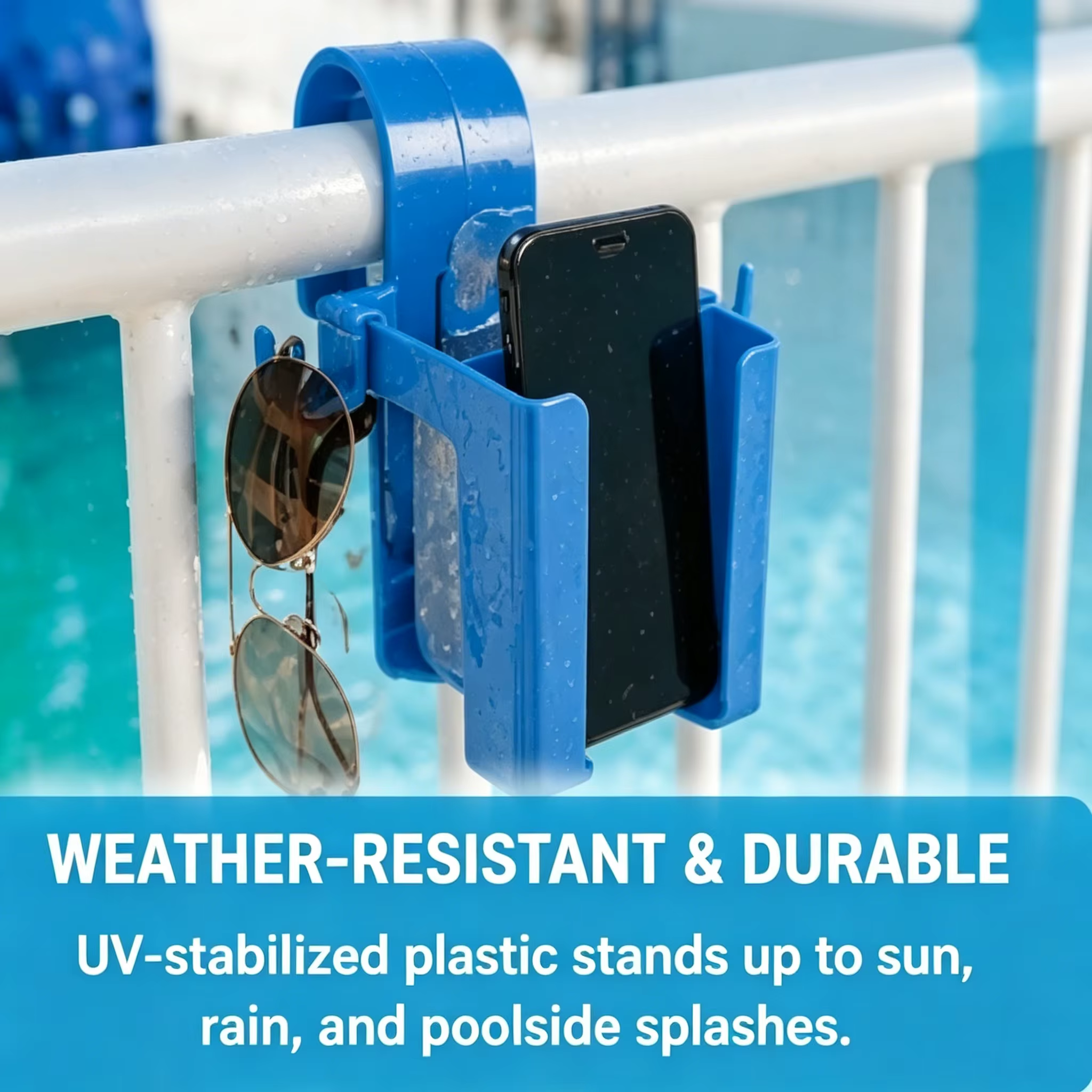 Support de boissons pour piscine avec crochets pour téléphone et lunettes de soleil