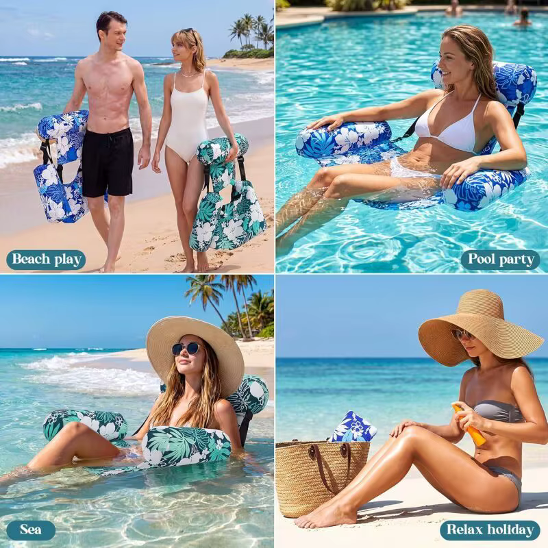 Chaise longue flottante gonflable pour piscine avec dossier et accoudoirs