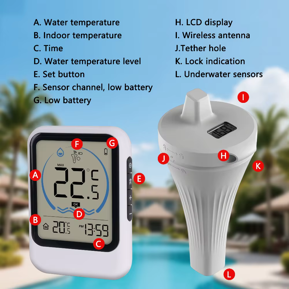 Thermomètre de piscine avec capteur de température pour piscine