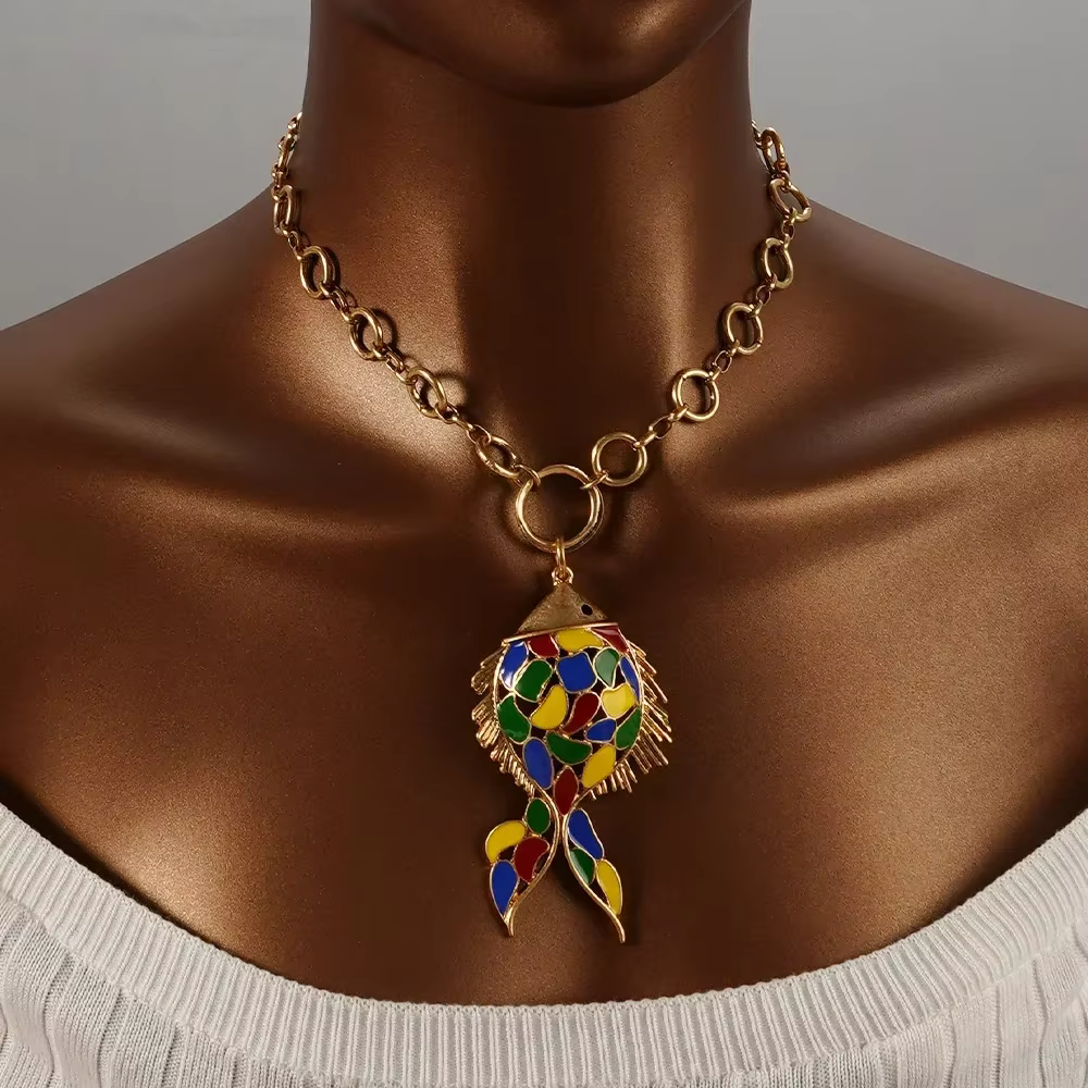 Collier poisson en acier inoxydable, accessoires à la mode, pendentif document, style bohème, livraison gratuite