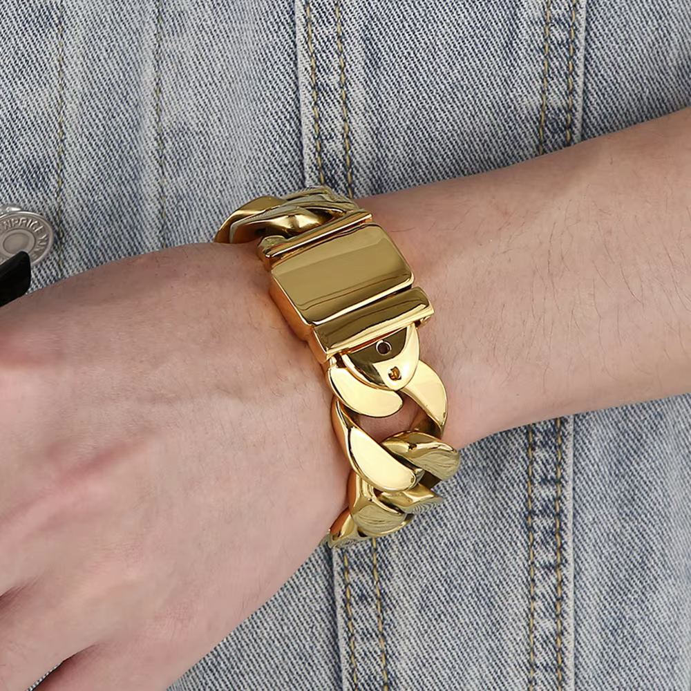 Bracelet pour homme en acier inoxydable brossé, couleur or de luxe, chaîne à maillons gourmette de 25 mm, bijoux pour homme