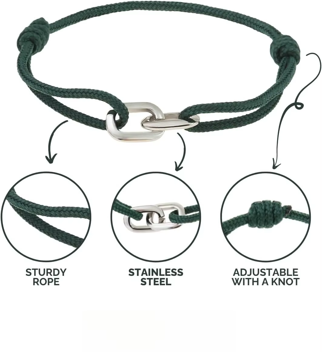 Bracelets nautiques pour hommes, corde réglable et étanche, avec breloque en acier inoxydable, cadeau pour lui