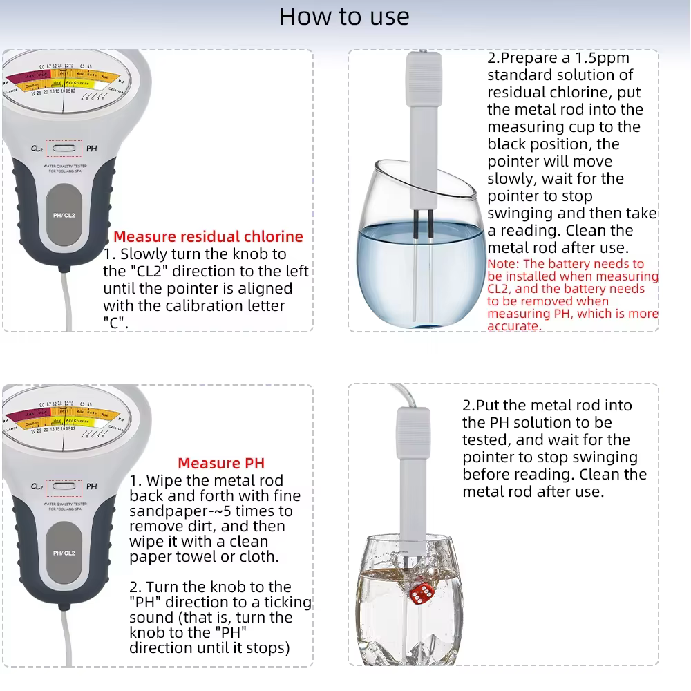Testeur de PH et de chlore 2 en 1