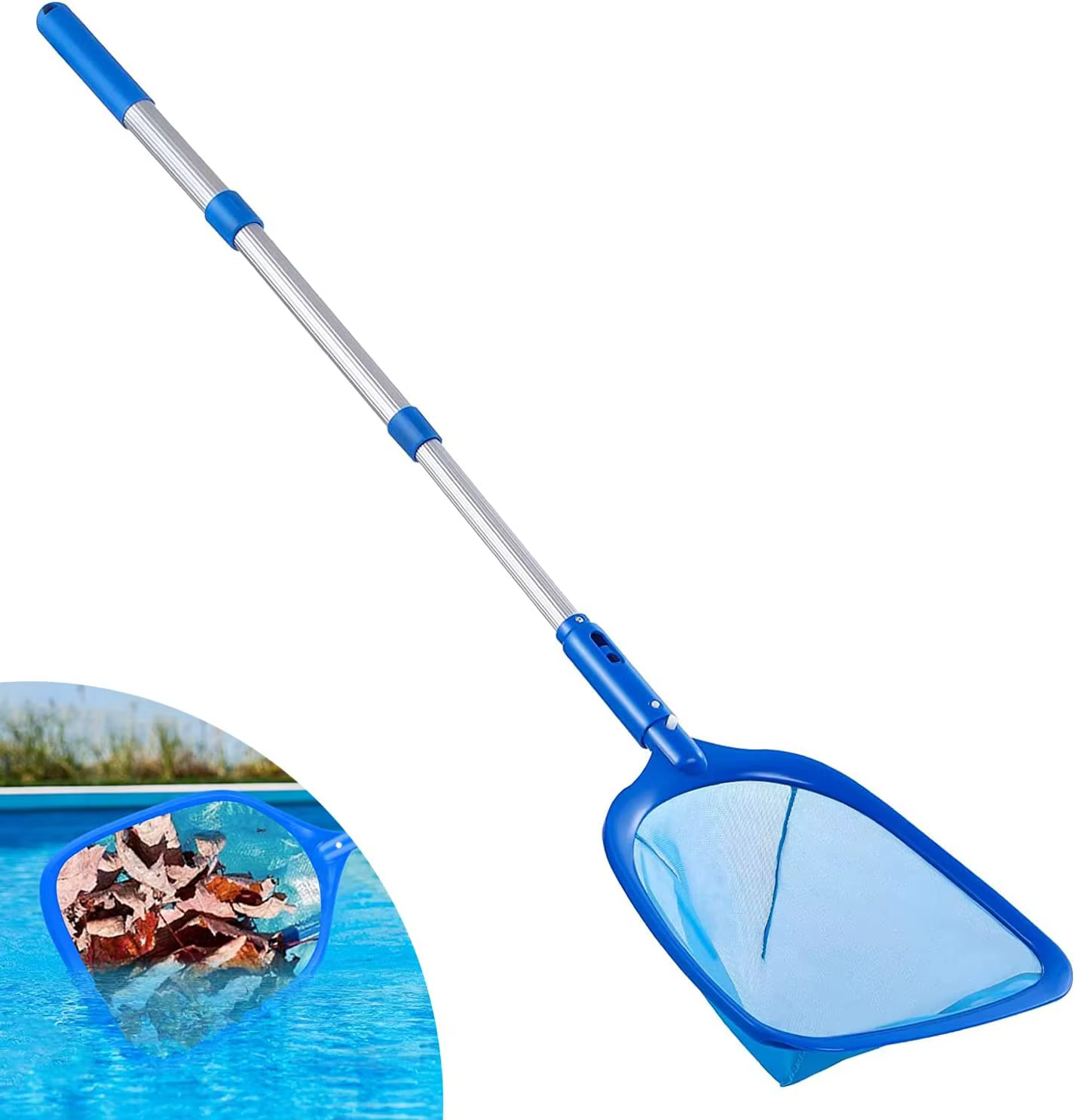 Swimming Pool Leaf Skimmer Fine Mesh Net 3 Section Telescopic Pole Deepwater Cleaner for Pond Leaves Debris Cleaning
