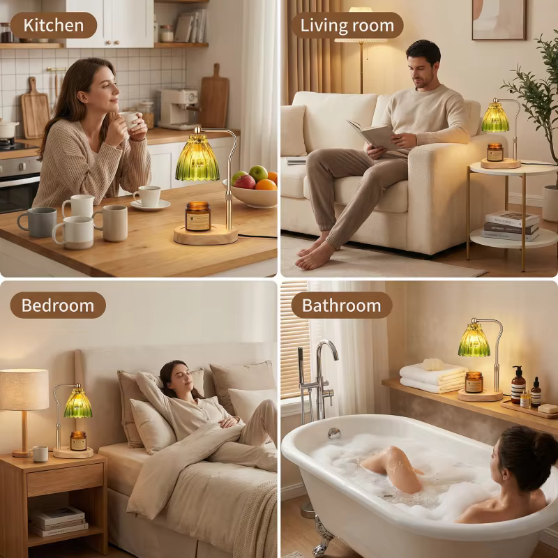 Lampe chauffe-bougie avec minuterie et variateur d'intensité, base en bois rétro, abat-jour en verre, lumière chauffante pour bougie, ambiance chaleureuse, décoration pour la maison et les fêtes