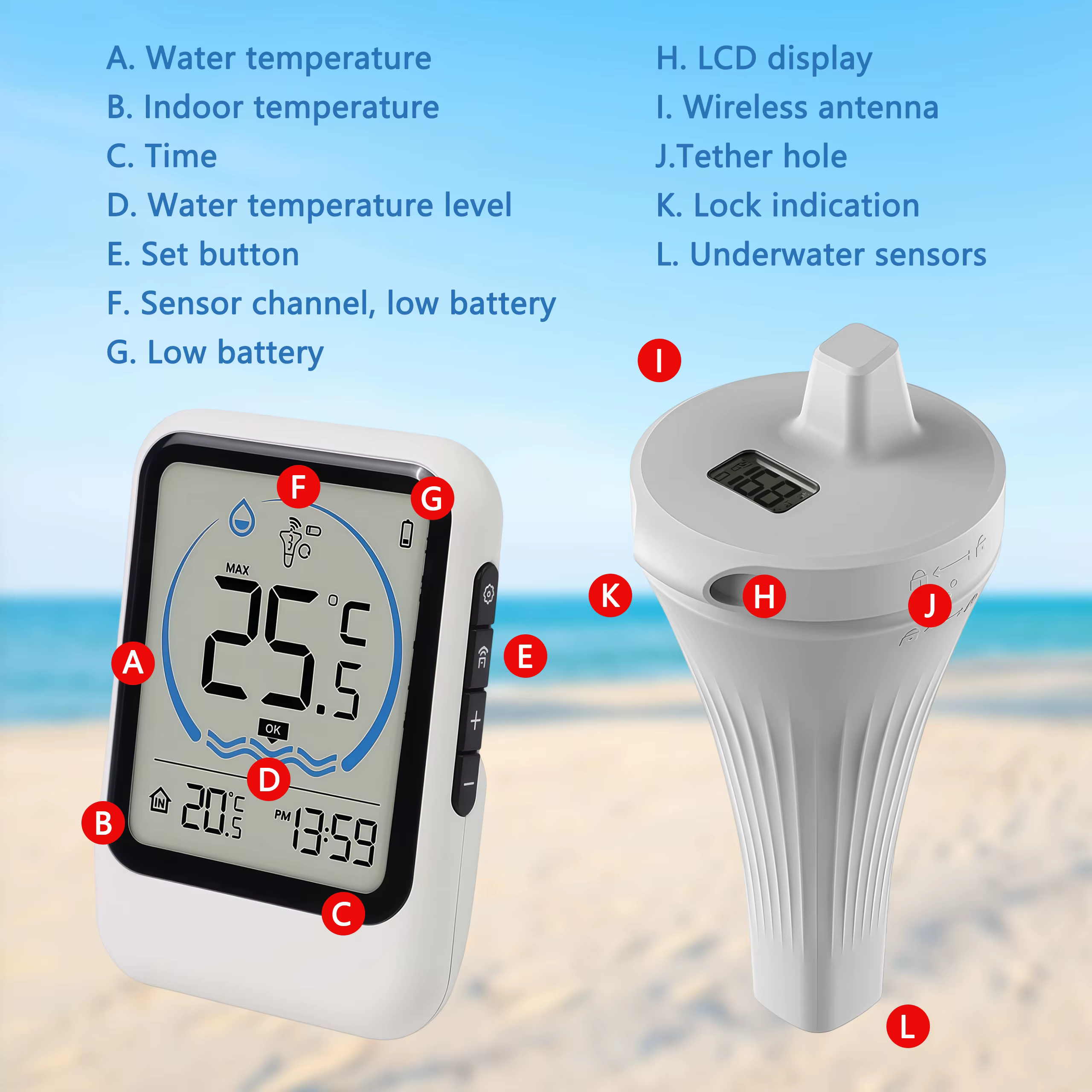 Thermomètre de piscine avec capteur de température pour piscine