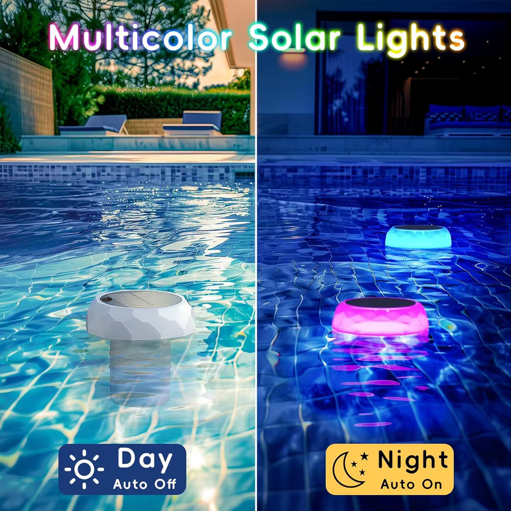 Lumière de piscine flottante à énergie solaire avec boîte de désinfection