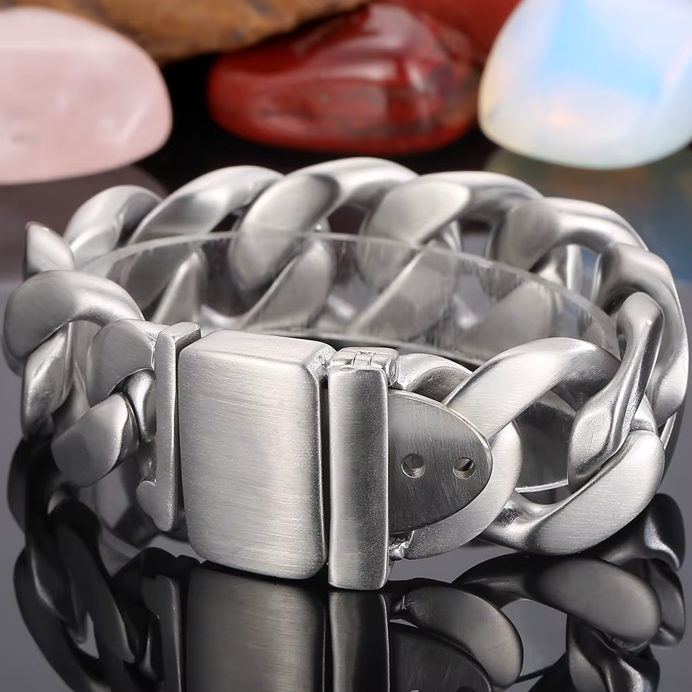 Bracelet pour homme en acier inoxydable brossé, couleur or de luxe, chaîne à maillons gourmette de 25 mm, bijoux pour homme