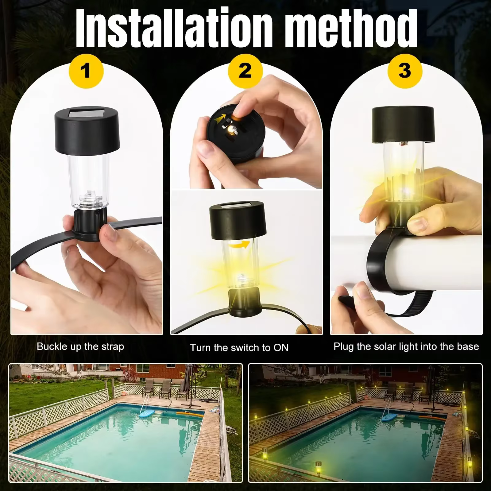 E2 6 pièces cadre de lumière de piscine Led solaire au sol