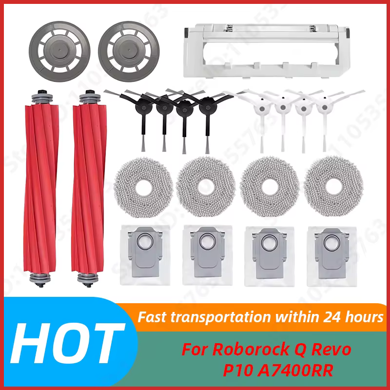 Accessoires pour aspirateur robot Roborock Q Revo / P10 A7400RR : brosse principale, brosse latérale, filtre HEPA, chiffons de nettoyage, sac à poussière, pièces de rechange