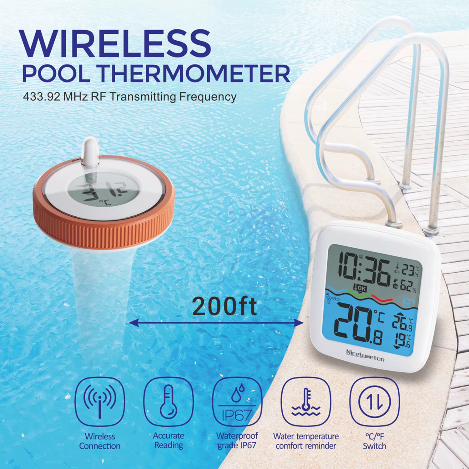 Thermomètre de piscine sans fil