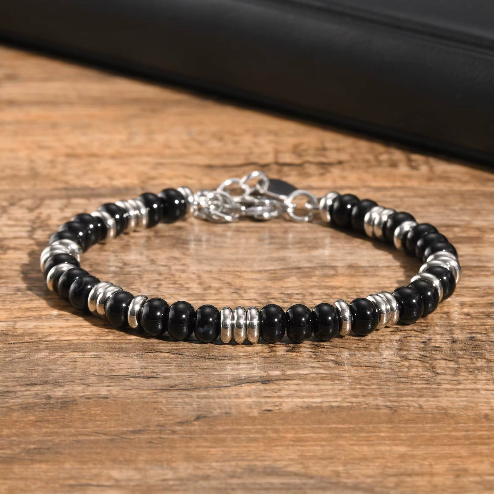 Bracelets de perles en métal pour hommes et garçons, Bracelets de perles en acier inoxydable avec perles naturelles, cadeaux de bijoux décontractés