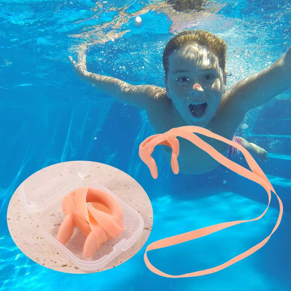 Clip nasal de natation avec cordon en silicone et latex, souple et étanche, bouchons nasaux de natation, accessoires de piscine