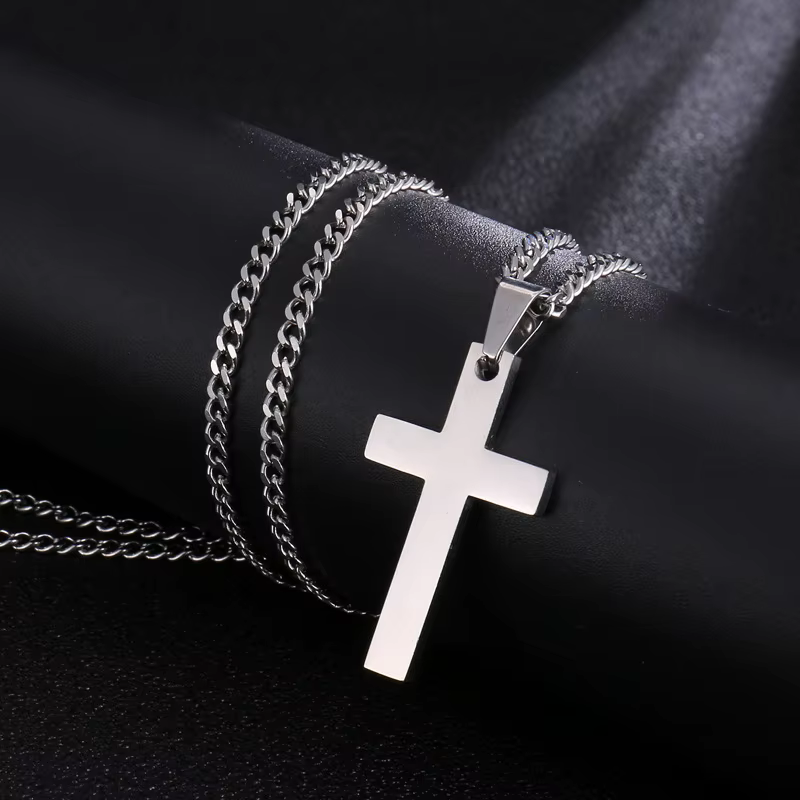Collier pendentif croix en acier inoxydable pour femmes et hommes, chaîne à maillons, collier à breloques Cool pour garçons et filles, Punk Hip Hop, bijoux cadeau