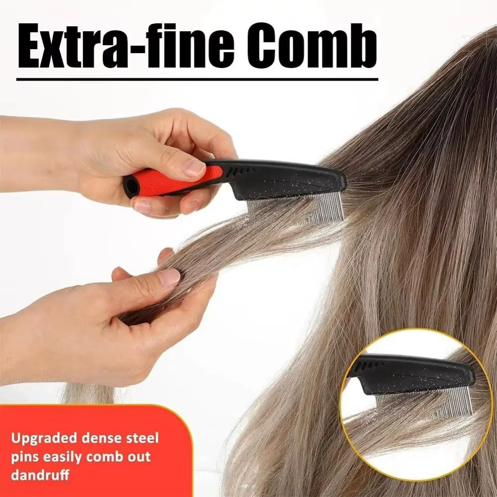 Peigne anti-lentes à poignée antidérapante, à dents fines, pour éliminer les pellicules et les puces sans douleur, peigne nettoyant pour le cuir chevelu, peigne à cheveux