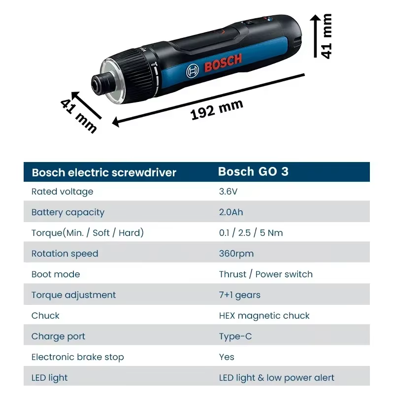 Tournevis électrique BOSCH Go 3, tournevis intelligent professionnel Bosch GO, perceuse à main rechargeable, outil électrique multifonction