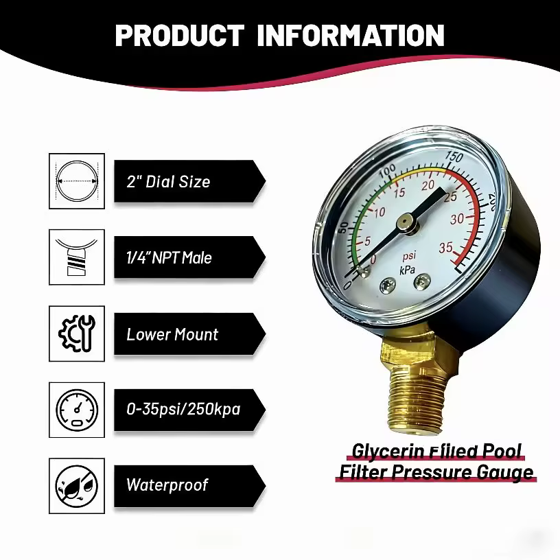 Manomètre de pression pour filtre à sable