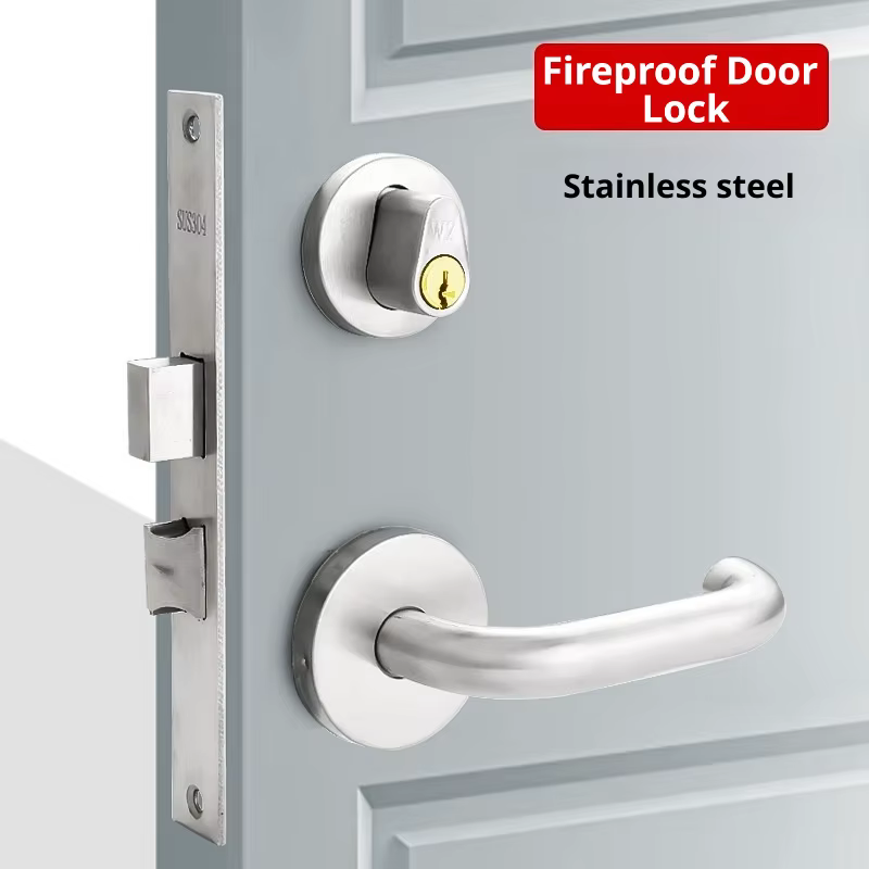 Serrure de Feu en Acier Inoxydable Porte de Corridor Serrure de Porte Universelle Ensemble Complet d'Installation Pratique Serrure Universelle