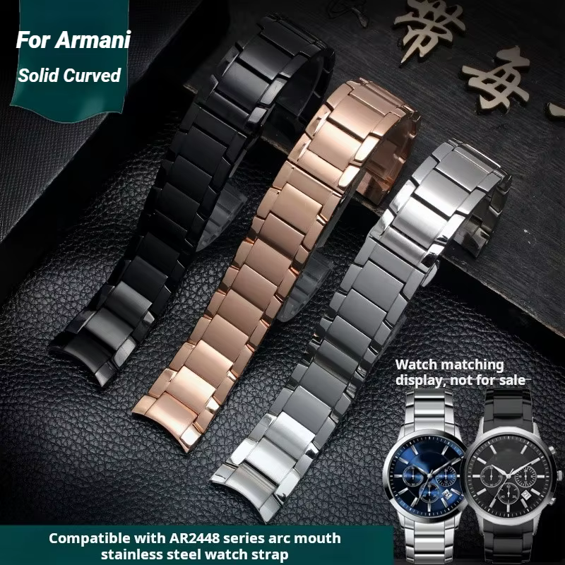 Bracelet de montre en acier inoxydable pour homme, extrémité incurvée, bracelet monochrome, bracelet en métal, 22mm, compatible avec Armani AR2447, AR2448, AR2434, AR2432, 2433, 2435