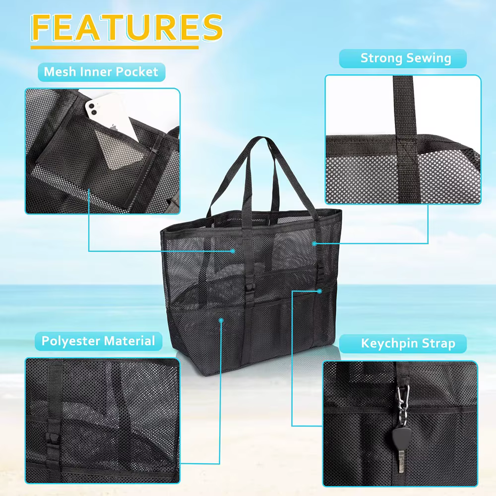 Sac de plage en maille imperméable et résistant au sable