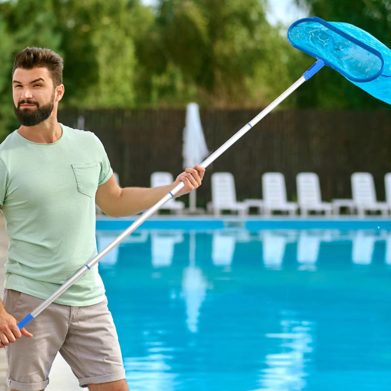 1 ensemble de pênes télescopiques réglables légers en PP renforcé pour épuisette de piscine