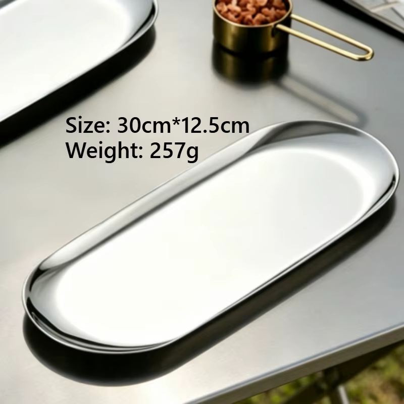 Plateau en acier inoxydable, porte-serviettes, plateau ovale, rangement pour bijoux de salle à manger, petit plateau plat plaqué or, plateau de rangement vintage