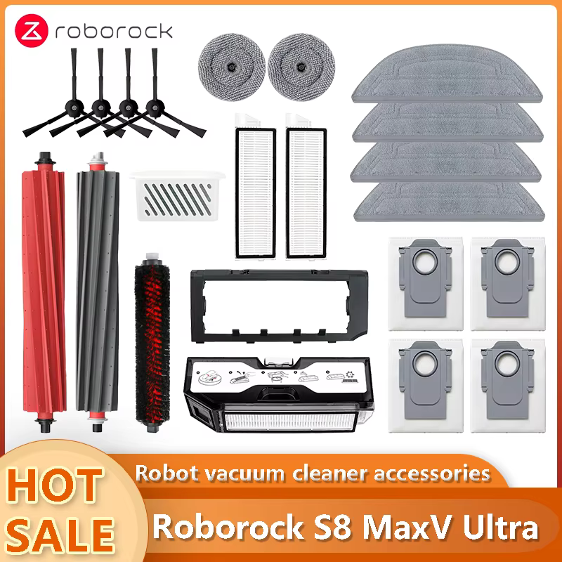 Accessoires pour aspirateur robot Roborock S8 MaxV Ultra : sac à poussière, brosse latérale principale, filtre HEPA, chiffons de nettoyage, pièces de rechange
