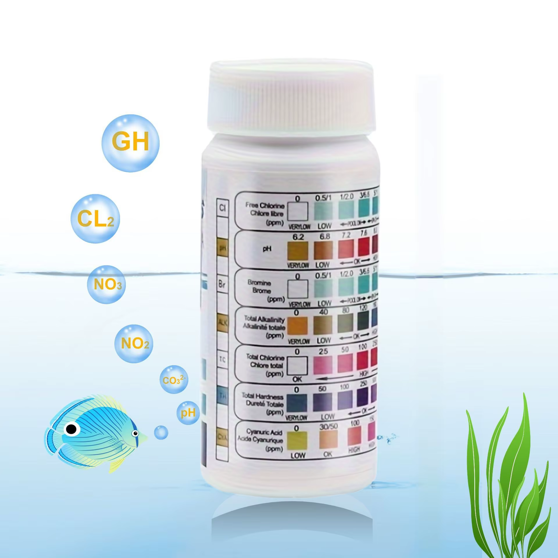 7-en-1 50/100 pièces piscine PH bande de Test valeur du chlore alcalinité dureté