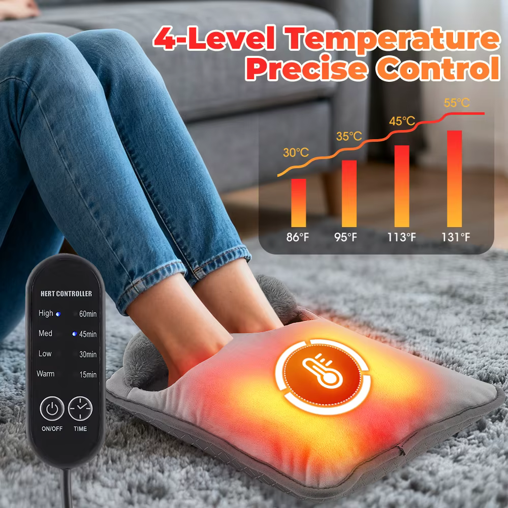 Coussin chauffant électrique pour les pieds, coussin de Massage, chauffe-pieds Portable, 4 niveaux de température, 4 minuteries, masseur de pieds chauffant, tapis chauffant