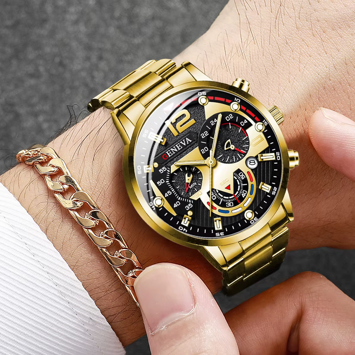 2 pièces hommes montres d'affaires mode bande en acier mâle analogique Quartz montre Bracelet ensemble Relogio Masculino Reloj Hombre (sans boîte)