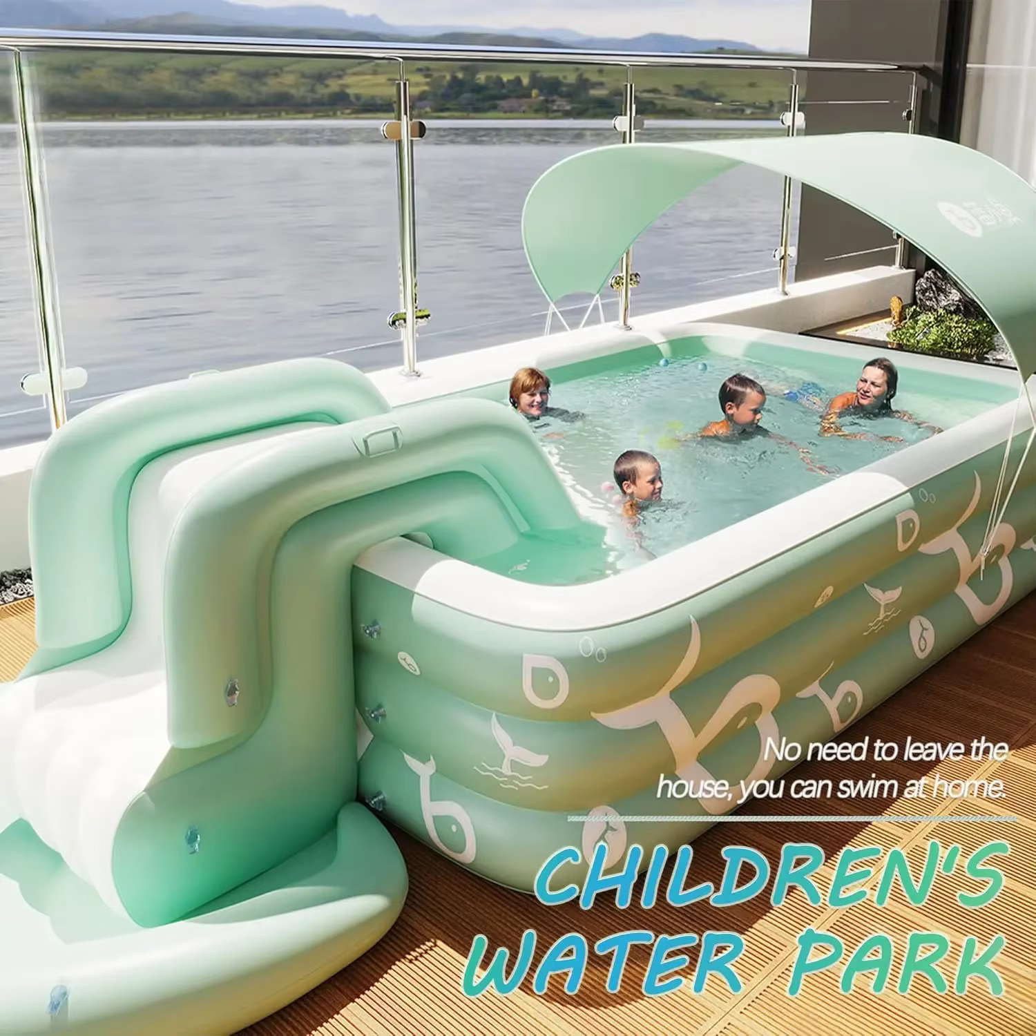 Piscine gonflable avec auvent et toboggan