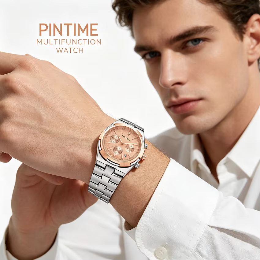 Montre décontractée pour homme en acier, montre chronographe à grand cadran pour homme, montre habillée tendance, montre analogique étanche lumineuse avec date pour homme