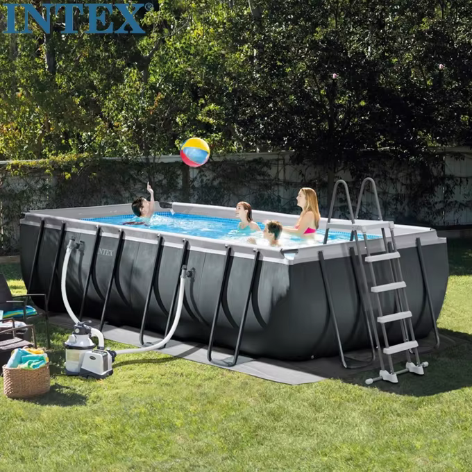 Piscine hors sol avec structure en acier, 7,32x3,66x1,32m, piscine rectangulaire en PVC durable avec structure métallique, piscine extérieure pour la famille