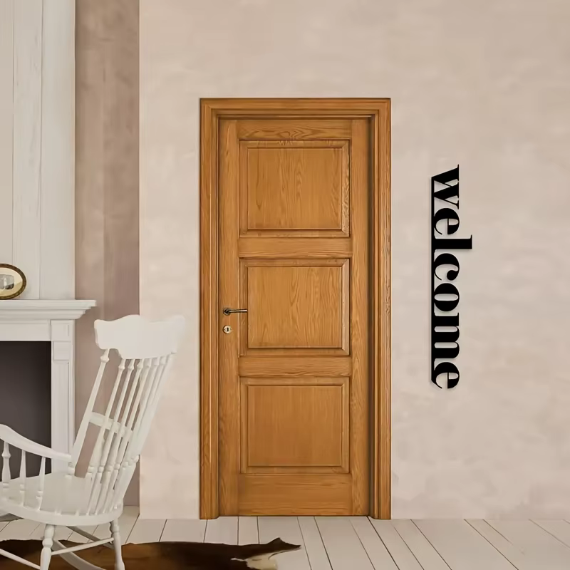 Une élégante décoration de porte d'entrée moderne en métal « Bienvenue », une œuvre d'art murale en fer élégante, idéale pour l'entrée.